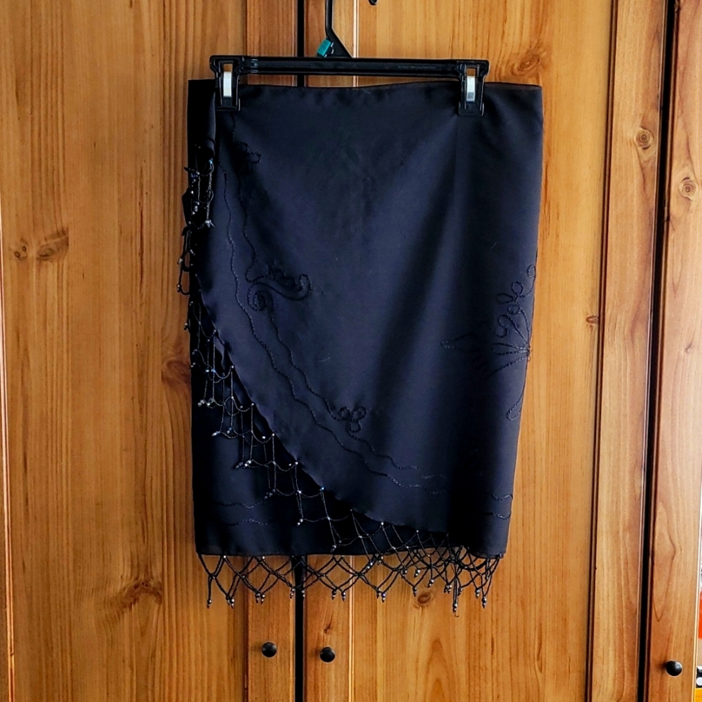 Black Embroidered Beach Wrap